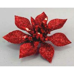 Kvet MagicHome Vianoce Poinsettia Gliterclip.Red