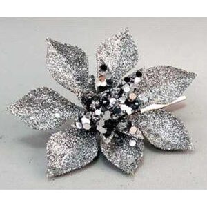 Kvet MagicHome Vianoce Poinsettia Gliterclip.Silver