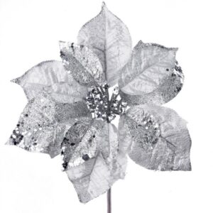 Kvet MagicHome Vianoce Poinsettia GlitterSilver