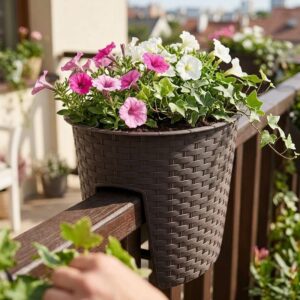 Domov 37 Kvetinac RATOLLA Railing Oval 300 hnedy na zabradlie 1
